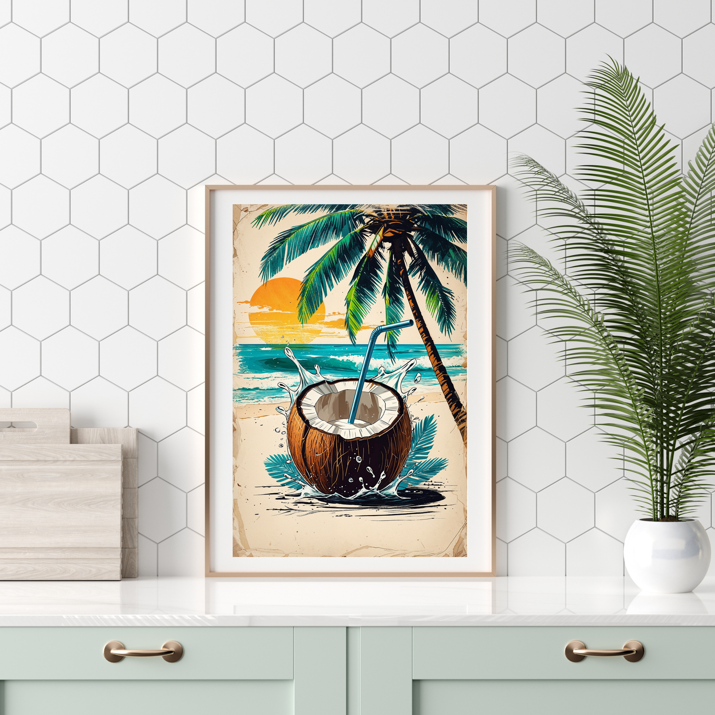 🖼️ Poster – Vintage Coconut Poster – Tropical Fruit Wall Art with Retro Style