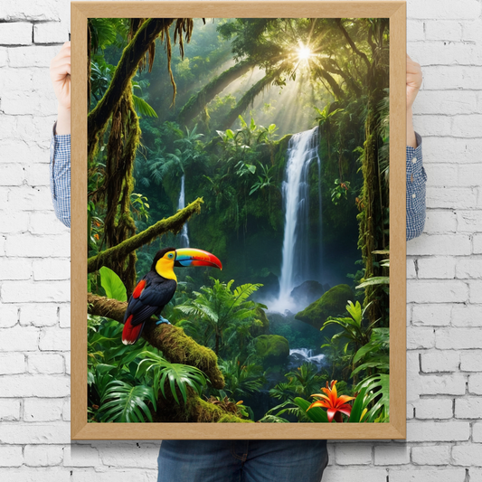 🦜 Costa Rica Jungle Poster – Macaw & Wildlife Tropical Wall Art