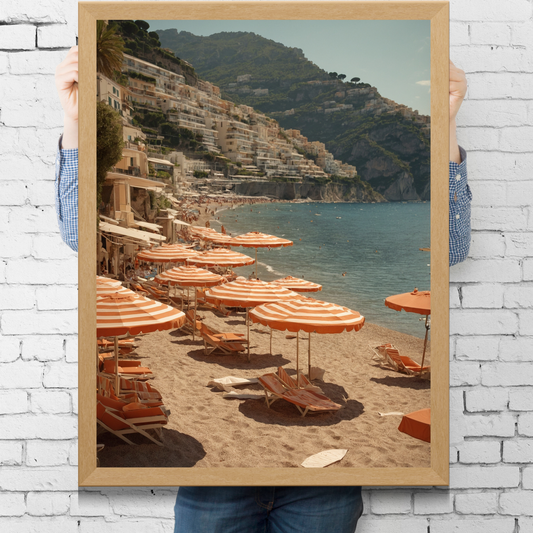 🇮🇹 Positano Poster – Orange Umbrella Dreams on the Amalfi Coast 🧡🌊