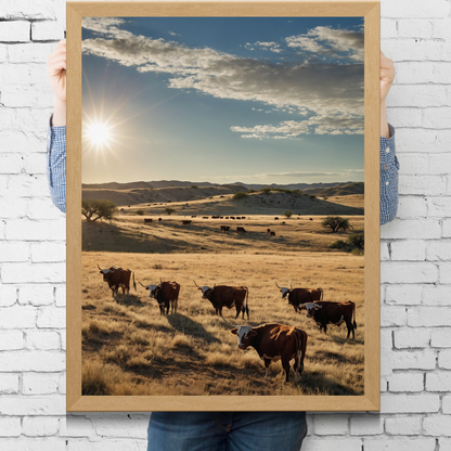 🏜️ Texas Cows Landscape Poster – Rustic Western Wall Art for Bold Interiors