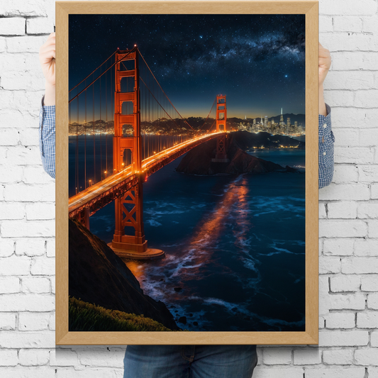 Experience the Majesty of San Francisco – The Golden Gate Bridge at Night for Your Walls 🌉✨