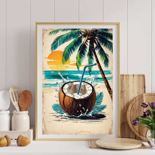 🖼️ Poster – Vintage Coconut Poster – Tropical Fruit Wall Art with Retro Style