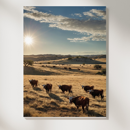 🏜️ Texas Cows Landscape Poster – Rustic Western Wall Art for Bold Interiors