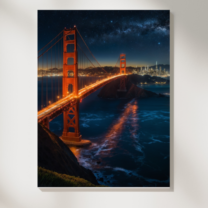Experience the Majesty of San Francisco – The Golden Gate Bridge at Night for Your Walls 🌉✨