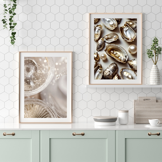 🥂🦪 Champagne & Oysters – Elegant Kitchen Poster Bundle ✨
