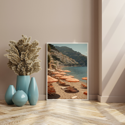 🇮🇹 Positano Poster – Orange Umbrella Dreams on the Amalfi Coast 🧡🌊