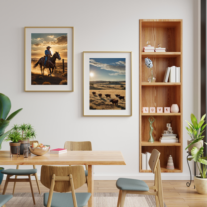 🏜️ Texas Cows Landscape Poster – Rustic Western Wall Art for Bold Interiors
