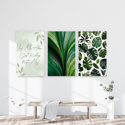 Lush Greenery Print – A vibrant collection of tropical leaves (e.g., monstera, palm, or eucalyptus) for a fresh, natural feel.