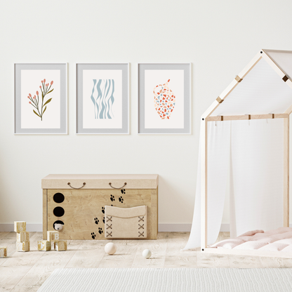 Lush Greenery Print – A vibrant collection of tropical leaves (e.g., monstera, palm, or eucalyptus) for a fresh, natural feel.